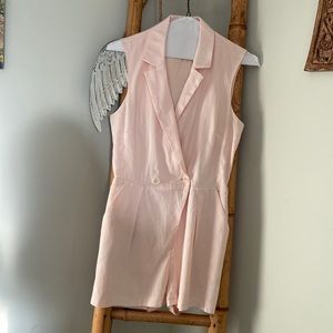 BCBG Linen Romper Blush Pink Cut Out Back